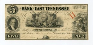1855 $5 The Bank of East Tennessee - Knoxville TENNESSEE Note (Jonesboro Branch) - Picture 1 of 2