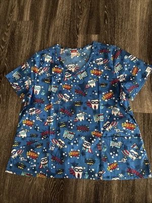 NWT Dickies Dental Scrub Top Toothsday Suoer Smile Brush Womens 3X Blue SS - Image 1 of 4