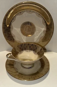 Taza y platillo de té bávaro Art Deco y plato porcelana fina dorada *8 - Imagen 1 de 12