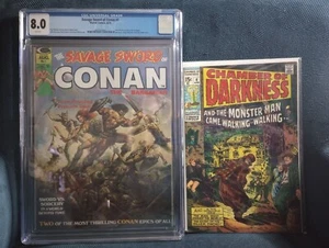 SAVAGE SWORD OF CONAN #1 (1974) CGC 8.0 WHITE + CHAMBER OF DARKNESS #4 (1970) VF - Picture 1 of 17