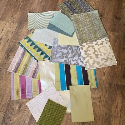 Fabric Samples Some Green Mixed Weight Media Collage Craft Art Patchwork Project - Image 1 of 4