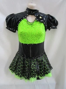 Weissman Lime Green And Black Dance Costume Jazz Tap Open Size LC Large Child - Picture 1 of 4