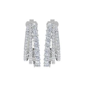 3.72 Ct Lab Grown CVD Princess Cut Diamond Hoop Earrings 18k White Gold Jewelry - Picture 1 of 8