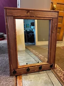 Herringbone Reclaimed Wood custom built mirror with 4 coat hooks: NEW IN BOX! - Picture 1 of 10