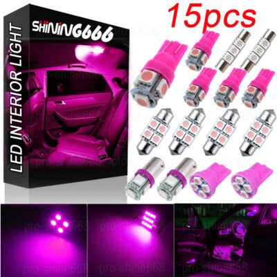 15x Pink Purple LED Interior Package Kit T10 31mm BA9S Festoon Dome Map Lights - Image 1 of 4
