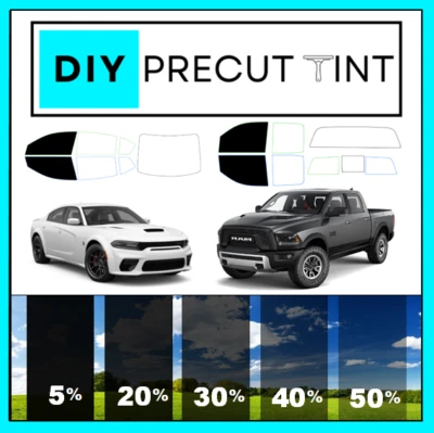 Hágalo usted mismo Kit de tinte de ventana precortado - Se adapta a cualquier vehículo Dodge 00-24 CUALQUIER sombra DOS PUERTAS Foto 1 de 4