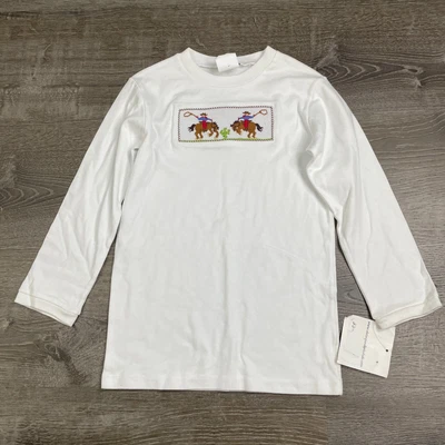 NWT Shrimps and Grits Boys Top Long Sleeve T-Shirt Embroidered White Size 7 — 第 1/4 张图片