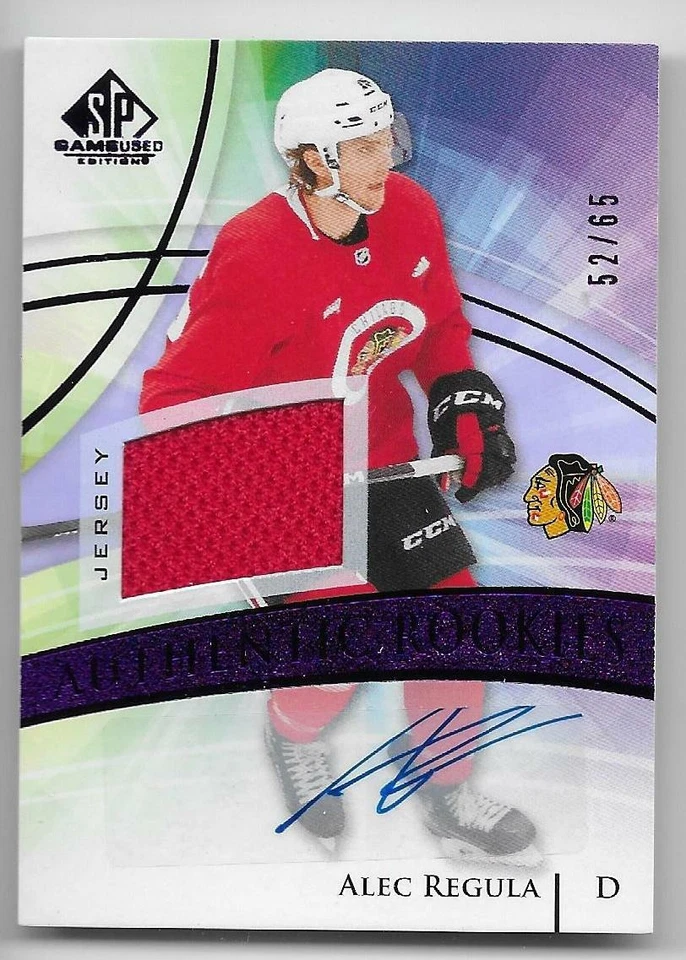 20/21 SP GAME USED ROOKIES PURPLE AUTOGRAPH JERSEY #189 Alec Regula #52/65 - Image 1 of 1