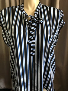 Ladies Size 18 Blouse Top Tie Neck Khoko New Navy & White Smart RP $39.99 - Picture 1 of 2