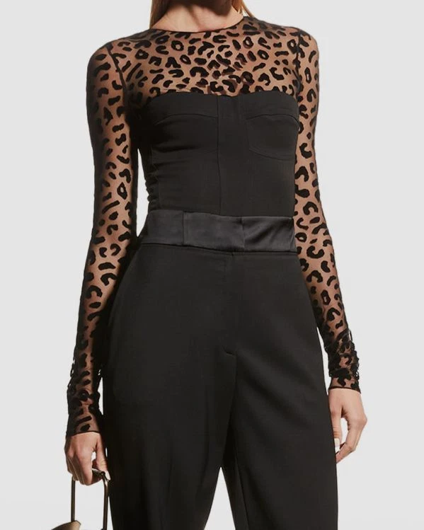 $655 Just Cavalli Mujer Negro Manga Larga Burnout Body Talla 36/ EE. UU. 1 Foto 1 de 2