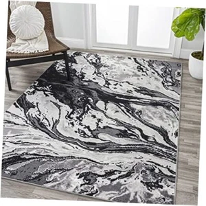 SOR203E-4 Swirl Marbled Abstract Indoor Area-Rug, Casual, 4 X 6 Black/Ivory - Picture 1 of 7