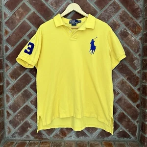 Polo Ralph Lauren Rugby Shirt Big Pony Mens XL Yellow 3 Golf Classic Fit READ - Picture 1 of 9