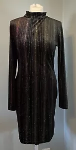Warehouse Black Velvet Lurex Sparkle Party Occasion Dress Size 12 - Picture 1 of 6