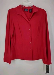 NWT Laura Scott Button Down Blouse Shirt Size 8 Red Pin Striped Long Sleeve - Picture 1 of 8