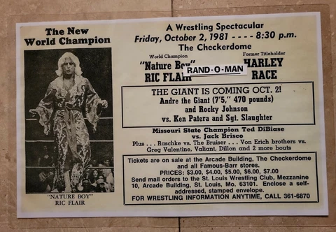 Wrestling Poster "New Champ" Ric Flair vs Harley Race From The Checkerdome Cover