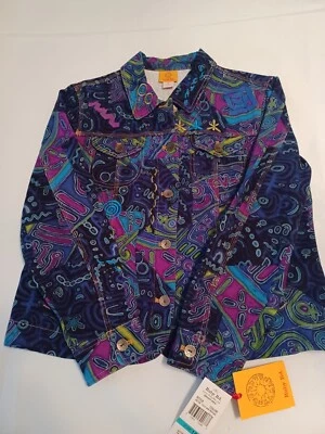 Chaqueta Ruby Rd Mujer 16 Púrpura Azul Negro Multi Algodón Abstracto Camionero Foto 1 de 4
