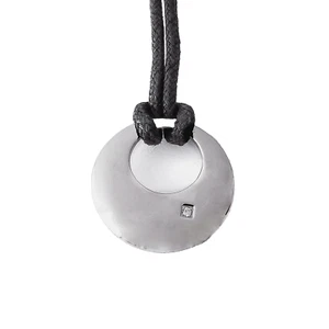 STAINLESS STEEL HIGH POLISHED ROUND PENDANT WITH CUBIC ZIRCONIA, 32" SILK CORD - Picture 1 of 3