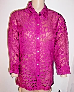 Mirasol Top Burgandy Button Down High Neck Lacey 3/4 Sleeve Size XL - Picture 1 of 7