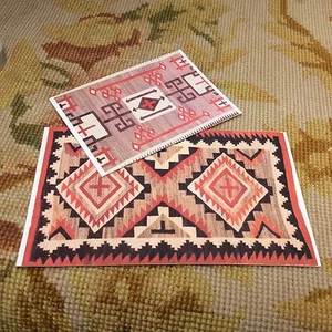 Southwest 1/2" Set Of 2 Dollhouse Miniature Floor Cloths Covering Rug Carpet 102 - Picture 1 of 4