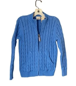 L.L. Bean boys unisex cableknit long sleeve blue cardigan sweater, S/5/6 - Picture 1 of 6