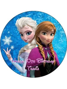 TAPA DE PASTEL DE CUMPLEAÑOS COMESTIBLE DISNEY FROZEN ANNA & ELSA 7,5" IMPRESO REDONDO - Imagen 1 de 3