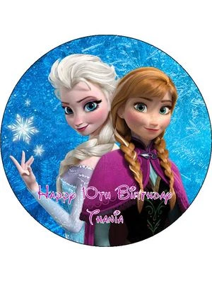 ELEGANT EDIBLE ICING DISNEY FROZEN ANNA & ELSA EDIBLE 7.5" ROUND PRINTED BIRTHDAY CAKE TOPPER