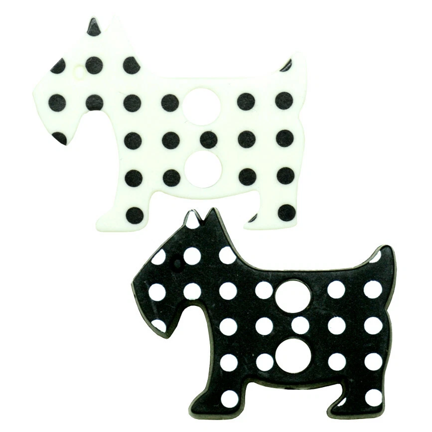 SPOTTED POLKA DOT DOG 2 HΟΛΕ BUTTONS BLACK OR WHITE 30mm - Image 1 of 1
