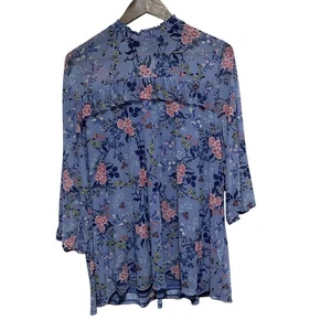 Blusa Massini Mujer 3X Azul Floral Romántica Casa Semi Transparente Coquet Volantes - Imagen 1 de 12