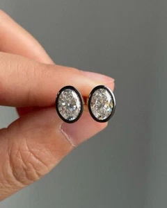 Black Rhodium Oval Cut IGI Certified Lab Grown Diamond Stud Earring in 18K Gold - Picture 1 of 5