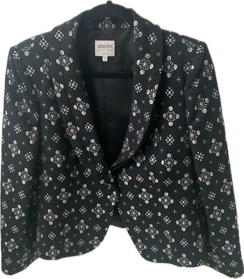 Chaqueta Blazer Armani Collezioni Italia Negra Mezcla Lana Jacquard Negra Plata Foto 1 de 4