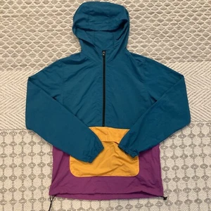No Boundaries Mens Colorblock Windbreaker Hoodie XS Teal Yellow Purple VTG - Picture 1 of 10