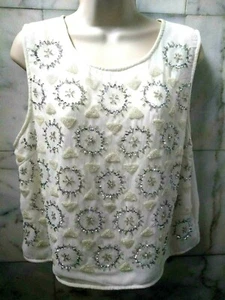 NWT Bar III Silky Ivory Chiffon & Hand Beaded Silver Sequin Party Crop Top  XL - Picture 1 of 10