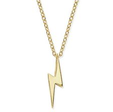 9ct Yellow Gold on Silver Lightening Bolt Necklace Pendant - 16/17" - Gift Box