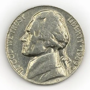 1969-S Jefferson Nickel 5C — San Francisco Mint, Circulated U.S. Münze - Bild 1 von 2