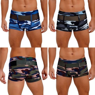 Men's Camouflage Swim Trunks Mesh Bulge Pouch Boxer Shorts Underwear Swimwear - Image 1 of 4
