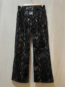 NWT ZARA FESTIVE DAYS Women Hi-Rise Sequin Velvet Snake Print Pants Size 6 Black - Picture 1 of 15