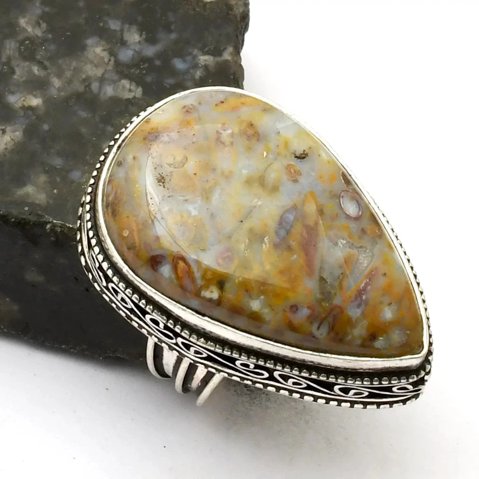 Anillo de diseño antiguo de piedras preciosas de ágata raíz de ciruela regalo talla EE. UU. 7,75 AR 41009 Foto 1 de 1