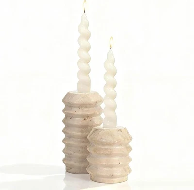 WORHE Candelabros Verdadera Piedra Travertino Natural 0.4" Grosor, Juego de 2 Premium Foto 1 de 4