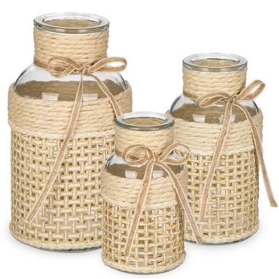 3 шт. цветочная ваза стеклянная ваза с хлопковым веревочным покрытием тканая стеклянная ваза декоративная... - Изображение 1 из 4