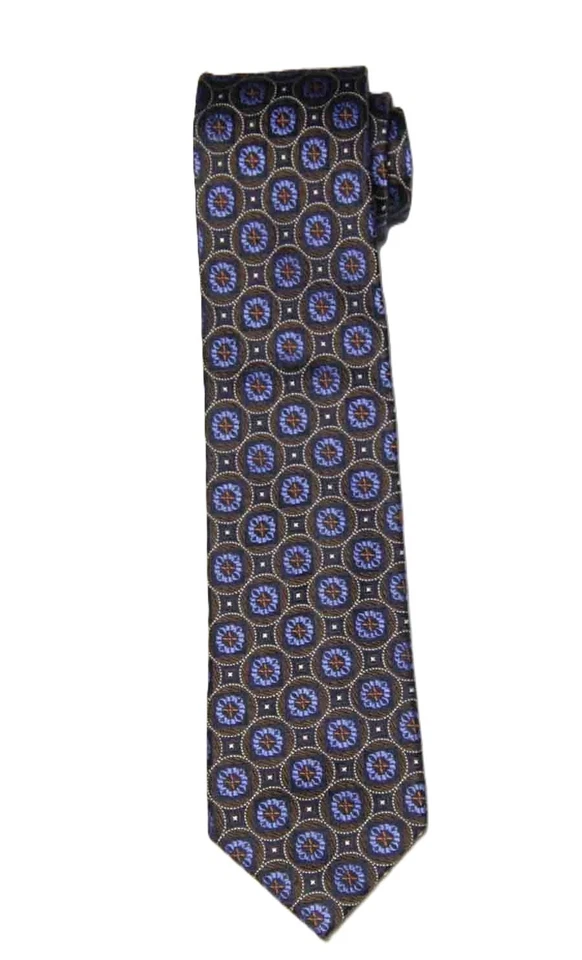 Новый без ценников TASSO ELBA шелковый галстук коричневый синий оранжевый медальон мужской длинный - Изображение 1 из 1