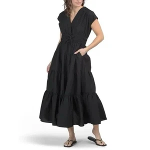 Nicole Miller Smocked Waist Black Midi Dress 3X Plus Ruffle Tier Cotton Lux NEW - Picture 1 of 16