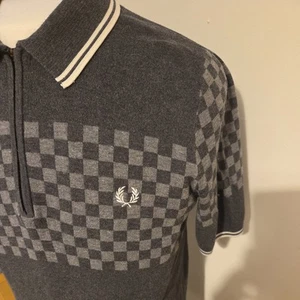 FRED PERRY BRADLEY WIGGINS 1/4 Zip Neck Grey Polo Shirt Cycling Mod Size S - Picture 1 of 10