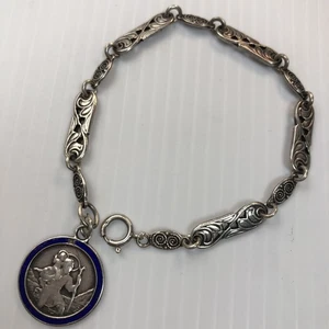 Vintage Hallmarked  Silver Bracelet Celtic St Christopher Enamel Shipton Co 1929 - Picture 1 of 9