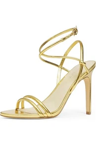 Gold stiletto heels with rap ankle size 9 Party Prom Wedding Travel - Picture 1 of 8