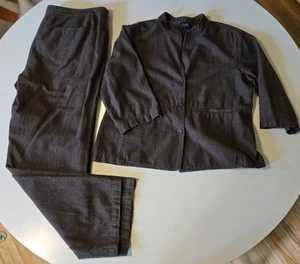 Eileen Fisher 2pc Outfit Sz Large Jacket Long Pants Brown Textured 100% Cotton L - Picture 1 of 12