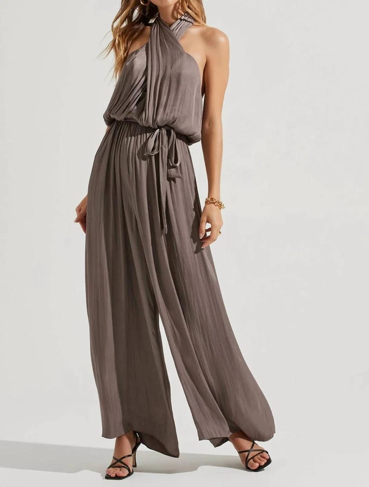 Astr Cheryl Halter Wide Leg Jumpsuit Mushroom - Image 1 of 1