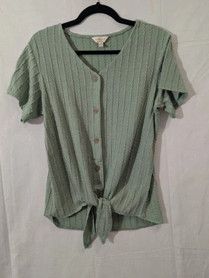 Top de punto verde salvia resistente a la intemperie con corbata, talla pequeña Foto 1 de 4