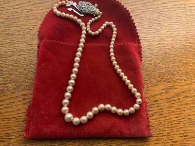 Antique Edwardian Faux Pearls 13.5inch with english locking clasp in velvet pouc - Image 1 of 4