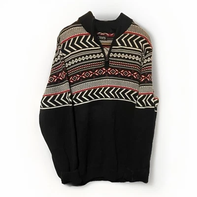 Suéter Chaps Para Hombre Talla XL Fair Isle 1/4 Cremallera Negro/Rojo Algodón Tejido Foto 1 de 4