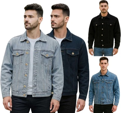 Mens Denim Jacket Cotton Classic Trucker Jeans Jacket Western Style Small To 6XL - Image 1 of 4